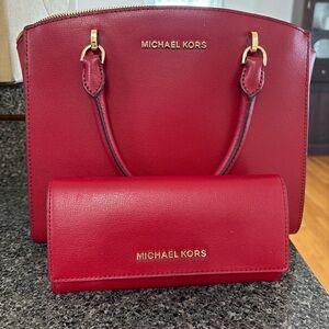 Michael Kors Red Satchel and Wallet Set